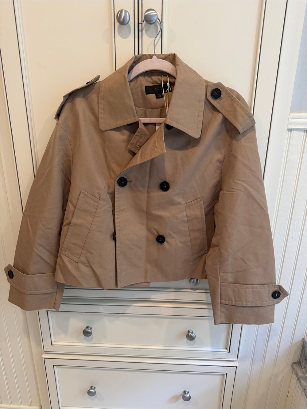 Zara Cropped Double-Breasted Trench Coat - Tan